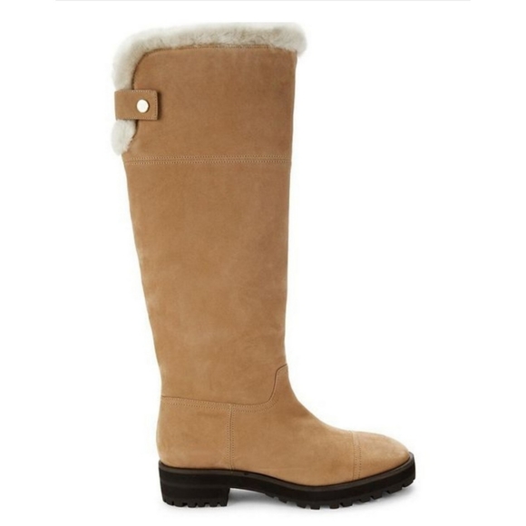 STUART WEITZMAN Alpine Shearling Trim Leather Knee High Boots Womens 5.5 - Picture 1 of 5
